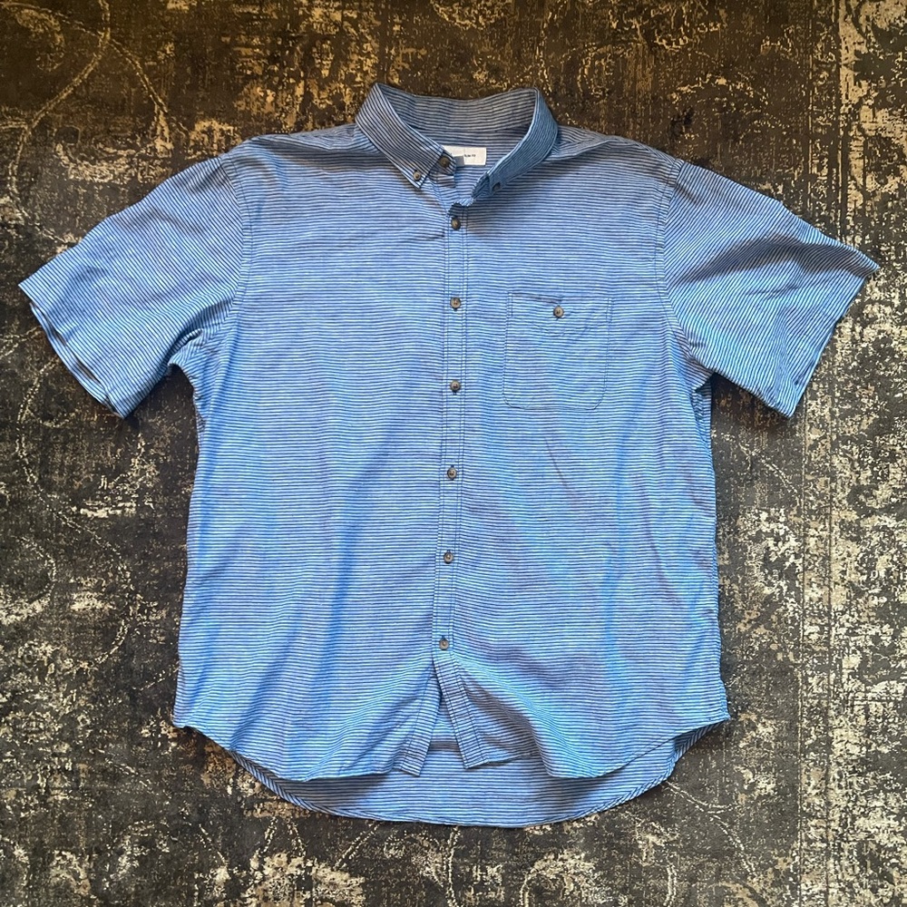 Old Navy Striped Blue Short Sleeve Shirt, XL Slim